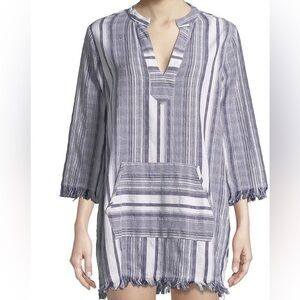 Tommy Bahama Blue Cotton Popover Fringe Hem Dress/Coverup Size M